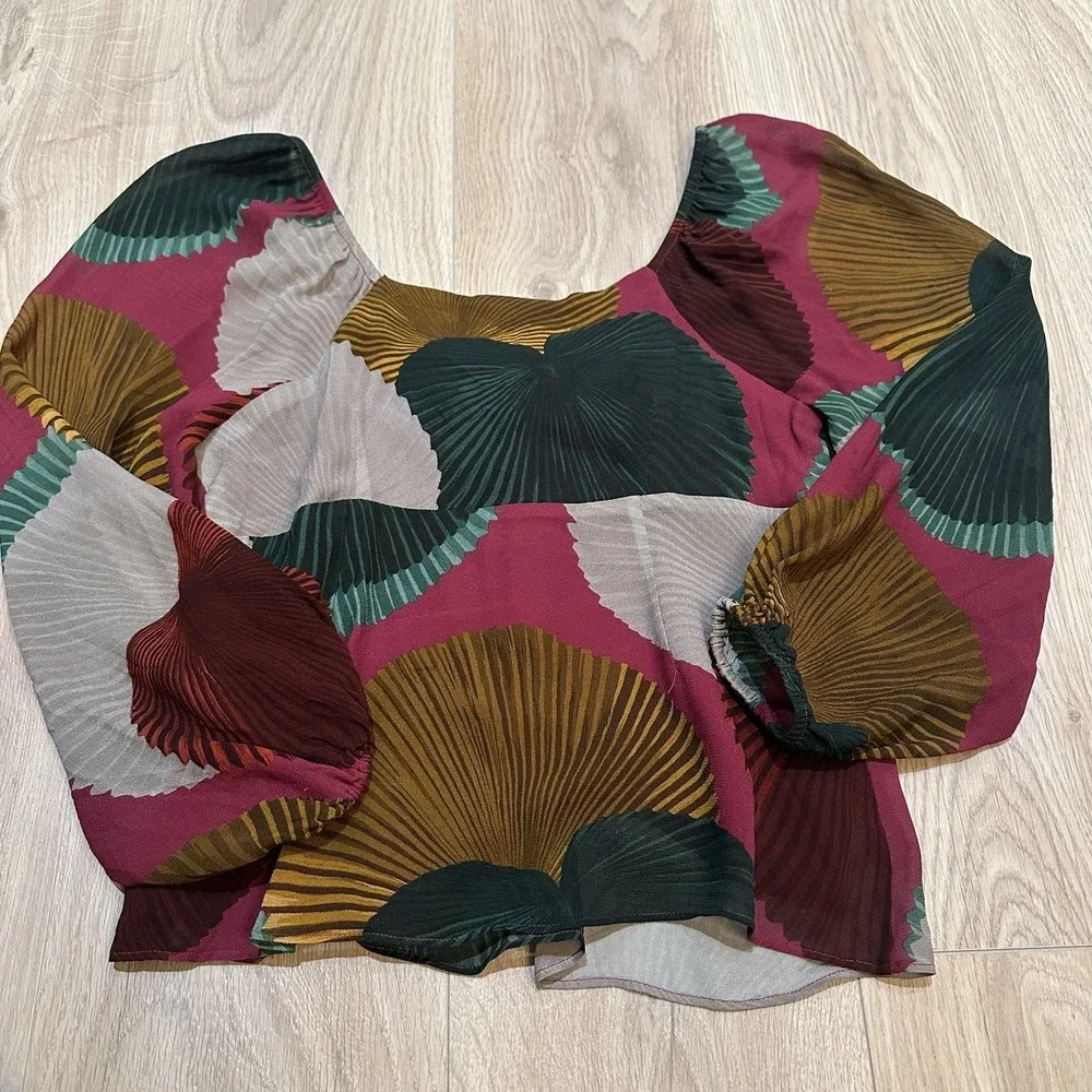 Farm Rio Katalina‎ Long Sleeve Blouse Abstract Print Anthropologie XS $158 Boho
